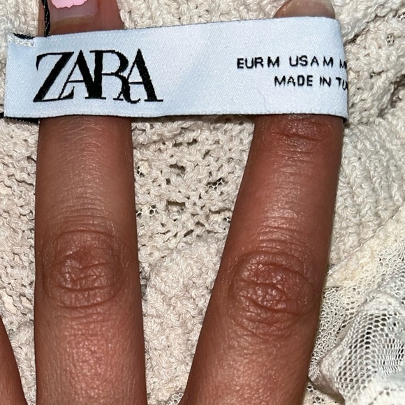 ZARA CROCHET lace RUFFLEd SWEATER sz M medium cream - Picture 5 of 9